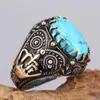 Retro handgemaakte Turkse zegelringen voor mannen oude zilveren kleur gesneden adelaar ring mystiek kristal inleg punk motor biker sieraden