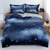 Sängkläder sätter Blue Galaxy Golden Star Linens säng dubbelsidig täcke/täcke täckning Set Twin King 220x240cm lyx för modern gåva