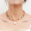 Ketten Alien Pearl ot Schnalle Halskette für Frauen Strand minimalistisch und trendy farbige Türkis