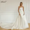 Attackable Strapless 2 In 1 Mermaid Wedding Dress Beading Pearls Appliques Decathed With 3D Flowers Removable Satin Train Off The Shoulder Trumpet Bridal Gowns