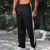 Calça masculina cintura elástica esportiva lateral lateral casual homem de comprimento completo treinamento de academia de ginástica jogging pernas largas calças de moletom