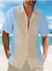 Camisas casuais masculinas Camisa 2024 Summer Beach férias top azul de luva curta combinando com lapela de bolso dianteiro moda