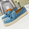 Casual Shoes 2024 Spring Flat Causal Men Cow Suede Leather Slip On Loafers Fringe Decor Brand For Round Toe Male Mules Size46