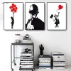 Banksy Artwork Canvas pinturas de paz e amor pôsteres de temas pretos imagens brancas para a decoração moderna da sala de estar sem moldura