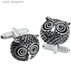 Cuff Links Hawson Trendy Cufflinks elegantes adoráveis corujas pretas com olhos grandes imitação de ródio links para homens punhos/camisas francesas masculinos y240411