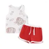 Conjuntos de roupas Pudcoco Born menino shorts de menino definido com luvas sem mangas Tanques de tanques de impressão Contraste de cor para criança roupas de beisebol 0-3t