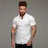 Men's T-Shirts Summer fashion short sleeved mens solid ultra-thin slim fit mens social business dress brand mens fitness sportswear J240409