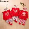 Trousers Prowow 03Y Baby Girl Christmas Outfit For Kids Ruffles Red Tshirts+Pants+Headband My First Christmas Toddler New Year Costume