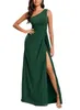 Party Dresses Women's Chiffon One Shoulder A-line High Slit Evening Gowns Solid Bridesmaid Dress With Pleated Backless Zipper