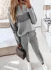 Designer women Grey patchwork tracksuits zipper print long sleeve hoodies topspants two piece set outfits casual jogging suits pl2294905