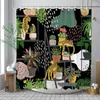 Duschgardiner roliga djur och krukväxter tryckta gardin tropiska lämnar konst kreativt tyg badrumsdekor