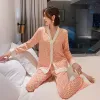 NOUVEAU FEMME SILICE DE SILIC LONDE CARDIGAN Deux pièces Pyjama mince d'automne Spring Set V Conception du cou de luxe Pyjamas