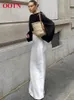 Ootn elegante e elegante cintura alta Saias de trompete da rua chique em cetim longas saias femininas de outono poli-teste de seda