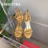 Sandalen Qihuiying handgefertigt mit echtem Leder-Knöchelstrap Open-Toe High Heel Frau Rivet Decora Stiletto Ladies Hochzeit Botas Mujer