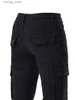 Jeans masculinos Men, moda masculino Slim Fit Solid Color Multi Bockets Black Troushers Denim Lápis casual Campa de carga S-3xl L49