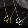 Collier pendentif à double coeur pour femmes couple coucheur or argent couleurs chaîne de mariage de mariage ami bijoux cadeau AB121