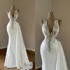 Gorgeous Mermaid Wedding Dresses V Neck Appliques Lace Bridal Gowns Custom Made Lace-Up Back Sweep Train