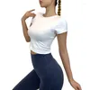 Chemises actives Femmes Sorcènes courtes Sexy Sexy Yoga T-shirts Solid Solid Dry Sports Crops Tops Fitness Gym Workout Top Sport Wear