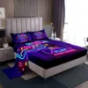 Gaming Sheet Set Purple Gamepad Fitted Sheet for Kid Boy Girl Modern Gamer Bed Sheet Set Video Games Top Sheet for Bedroom Decor