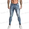 Jeans masculin gingtto jeans masculine élastique jeans serrés mens 2020 pantalon déchiré élastique t-shirt pour hommes jeans jeans bleu t240411