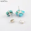 Orecchini per borchie Borosa Coppie di pietre quadrate 9x10mm Orerile per donne S925 artiglio argento Turchese naturale sfaccettato SS200 SS200