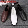 Casual Shoes Spring Men Office Work Formal Slip On Loafers White Moccasins Wedding Vintage äkta läder Luxe Mens