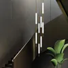 Modern dubleks villa yüksek katlı merdiven kolye ışık oturma odası kapalı dekor avize salonu endüstriyel ip uzun tüp lambası