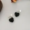 أقراط مسمار Ashiqi Natural Freshwater Pearl Black Agate Love Fashion Jewelry for Women