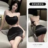 Work Dresses Sexy Nightclub Bar Halter Neck Bra Tie Up Short Skirt Dress Uniform Bandage Top Two Piece Set Korean Sweet N1YE