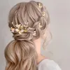 Hair Clips Bride Insert Pearl Flower Hairpin Golden Leaf Shaped Alloy Tiaras Wedding Accessories Jewelry Headwear