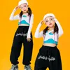 2023 bambini costumi da ballo jazz per ragazze top a maniche lunghe pantaloni neri ampi abiti da danza hip hop danza dqs11525