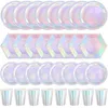 Disposable Dinnerware 32 Pcs Holographic Tableware Serving Utensils Paper Props Tray Party