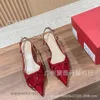 Season V-shaped Vbuckle Shallow Leather Back Fashion Evening Thin Valenstino Mouth Pointed Spring/summer Buckle Heel Strap Low Lacquer Cool Shoes Nude 2362