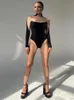 Bodys Femmes sexy festivals de col roulé transparents tenues Top à manches longues