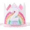 Felt Rainbow Crown Girl Birthday Party pannband 1: a 3: e födelsedagsfestdekorationer Kids Number Hat Baby Shower Unicorn Party