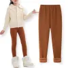 Pantalones de niñas dulces Niños Niños gruesos Pantalones cálidos Invierno Invierno Color sólido Pantalones calientes Pantalones Leggings Gray Pink Vino