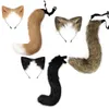 Furry Tail Plush Headband And Tail Set Animal Wolf Dog Fox Ears Headband Cosplay Girl Plush Furry Ears Hair Hoop