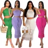 Work Dresses Echoine Fashion Bandage Halter Backless Crop Top And Skirt Two Piece Set Sexy Knit Hollow Out Tassel Holiday Women Clothing