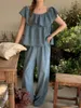 Pantalon de deux pièces pour femmes Alien Kitty Ruffles Slash Neck Blouses Summer Chic Elegant Sexe Setts Women Daily 2024 OL SEMTLE DENIM MOPPING SUITS