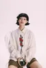 Kvinnor Bluses Korean version Rose Floral broderi Skjorta Kvinnor Design Y2K Harajuku Retro Lapel Lång ärm Loose Chic Blue Spring