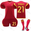 2324 Roma Home 90 Lucaku Football 21 Dibara Jersey Red Wolf New Set avec chaussettes