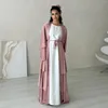 Etnische kleding 2024 Ramadan Open Abaya Dubai Cardigan Moslimjas Arabische jurk met riem Turkije Abayas voor vrouwen Kimono Islamitische Kaftan