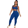 Pantalon à deux pièces Fitness Fitness Femme Yoga Tracksuis de survêtement Set Solid V Neck Vest Tabing Top Legging Tenging Sport Matching Home Costume