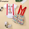 Broek voor browow mijn eerste verjaardagsuitrusting sets babyjongen kleren Gentleman Romper+Suspectder Star Moon Pants Baby Birthday Costume Boys