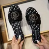 Leather Mid Heel Embroidered Sandals Women Slippers Designer Sandal Lady Wedding Party Slides Flats Ankle Buckle Rubber Sole Mules Summer Beach shoes