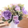 Flores decorativas Autumn Artificial Peony Bride Bouquet Silk Rose Wedding Home Garden Fake Plants Decoração de presente Acessórios