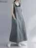 ZANZEA Adjustable Shoulder Straps Dresses Summer Women Sleeveless Maxi Dress Fashion Workwear Pockets Vestidos Streetwear 240411