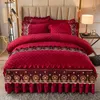 Ai Winsure Mandée en velours en velours ensemble Queen King Size lit double couche à couverture en dentelle à zipper jupe européen solide 2 taies d'oreiller