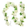 Decorative Flowers Artificial Flower Rattan Wall Hanging Garland Plant Vine Cherry Blossoms DIY Home Garden Wedding Decor 2.3m