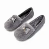 Casual Shoes Trendy Winter Fur Female 2024 Real Hair Pregnant Women With Velvet Warm Crystal Bow Flats Cotton Loafers